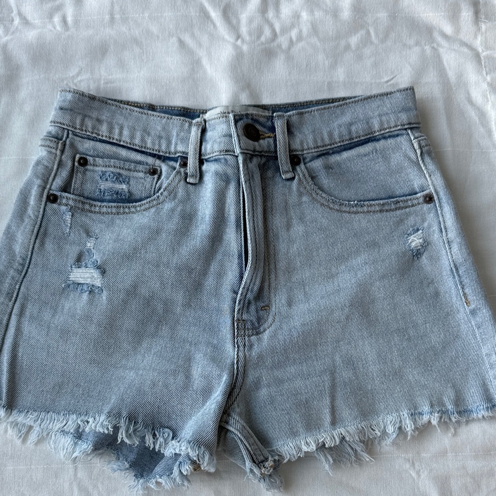 Abercrombie & Fitch Light Wash Distressed Denim Shorts
